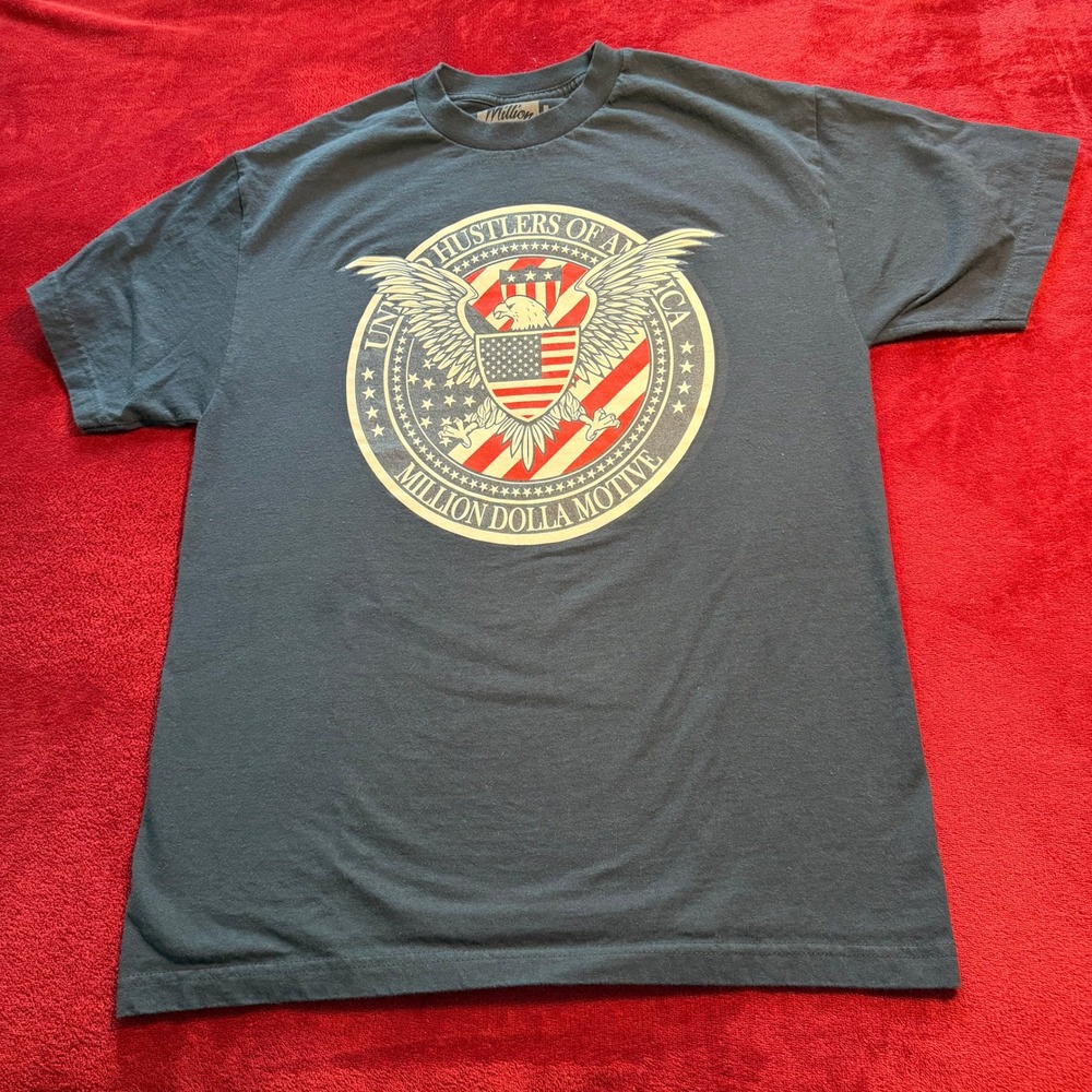 Million Dolla Motive United Hustlers of America Graphic T-Shirt Gray Mens L